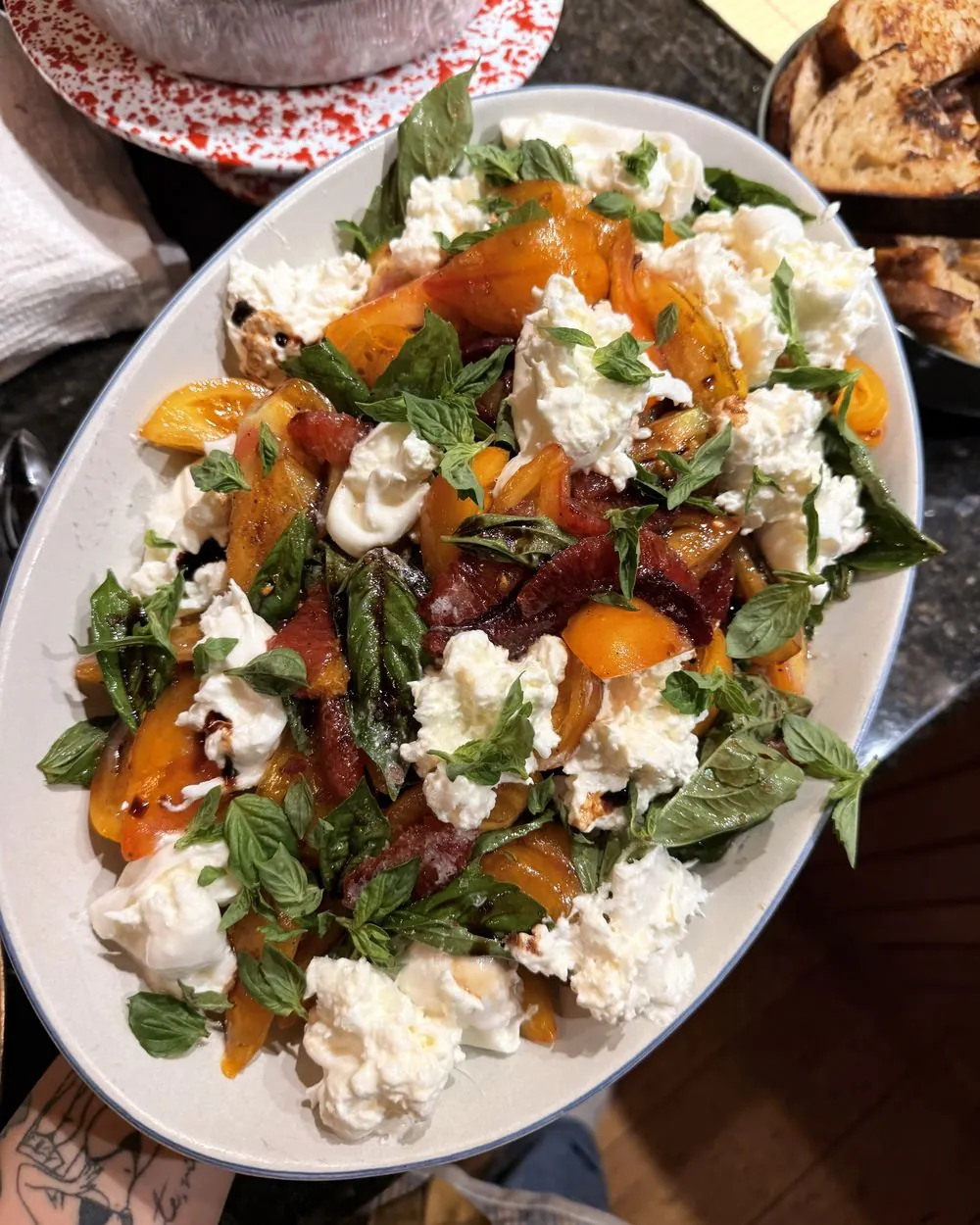 Heirloom tomato and burrata salad with basil